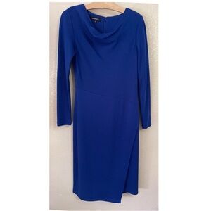 Lafayette 148 Dress - 100% Virgin wool Royal blue cowl neck long sleeve